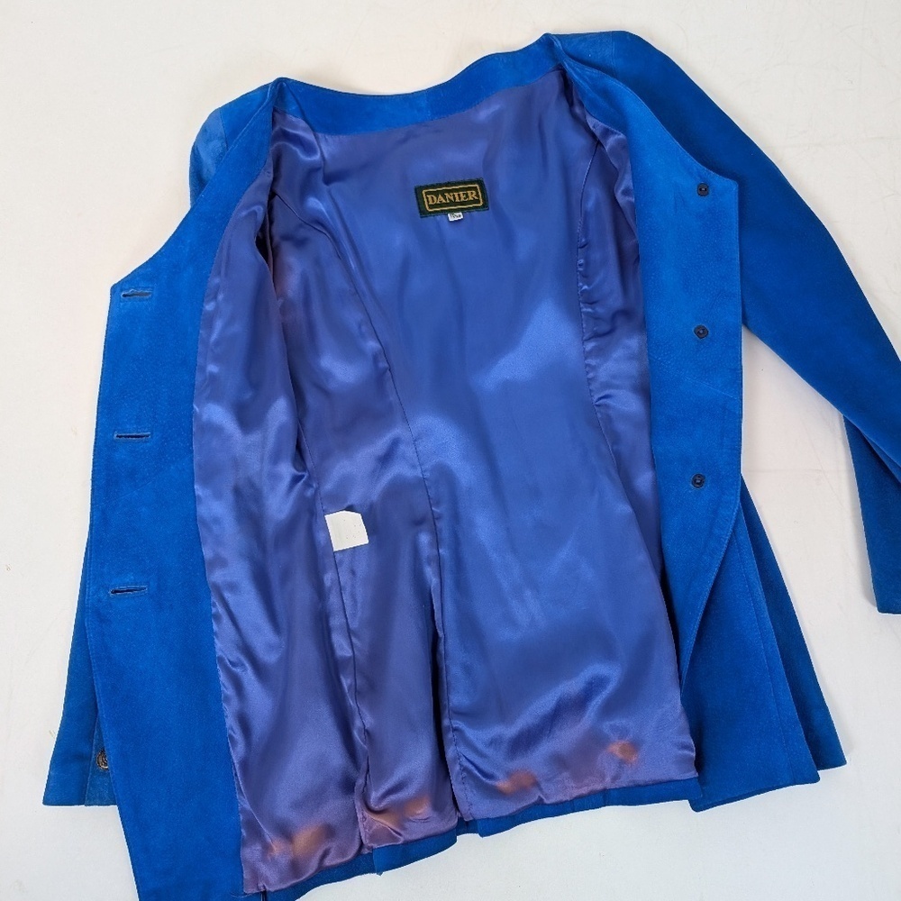 Danier Suede 2 Piece Blazer Skirt Set Size 4 Royal Blue Matching High Rise - Picture 7 of 15